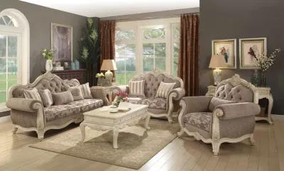 Damask Chesterfield Loveseat And Toss Pillows - Gray / Off White