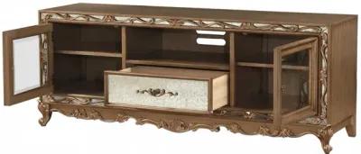 Wood Glass Mirror TV Stand - Antique Gold