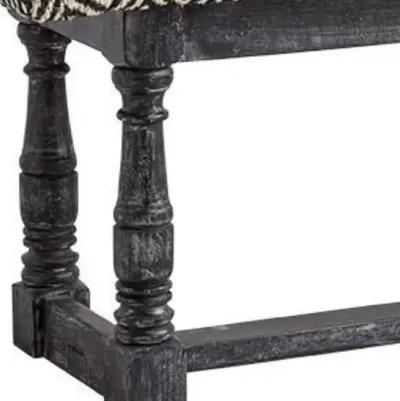 Upholstered Cotton Blend Trellis Bench - Black / White / Gray