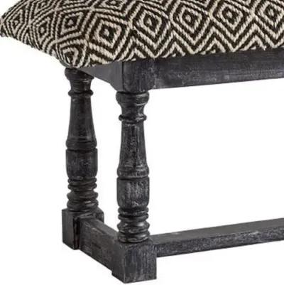 Upholstered Cotton Blend Trellis Bench - Black / White / Gray