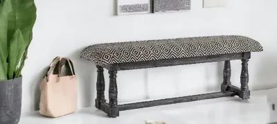 Upholstered Cotton Blend Trellis Bench - Black / White / Gray