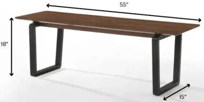 Rectangular Modern Finish Dining Bench With Black Metal U Shaped Legs - Walnut