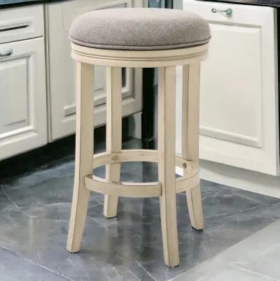 Solid Wood Swivel Backless Counter Height Bar Chair - Gray / Ivory