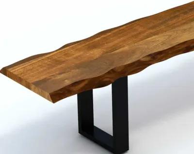 Live Edge Acacia Wood Dining Bench With Black Metal Legs - Brown