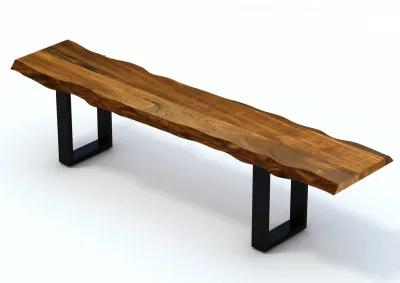 Live Edge Acacia Wood Dining Bench With Black Metal Legs - Brown