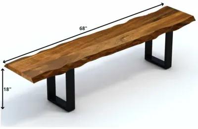 Live Edge Acacia Wood Dining Bench With Black Metal Legs - Brown