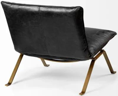 Top Grain Leather Distressed Slipper Chair - Black / Brass