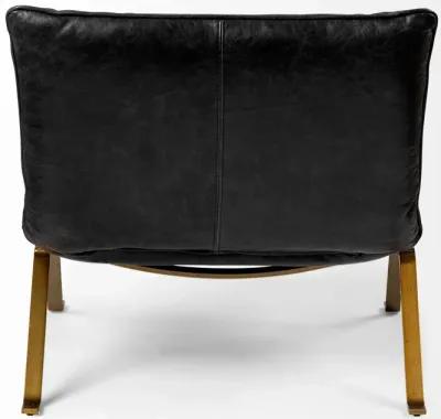 Top Grain Leather Distressed Slipper Chair - Black / Brass