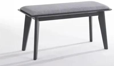 Modern Fabric Upholstered Dining Bench With Charcoal Gray Painted Wood Legs - Gray