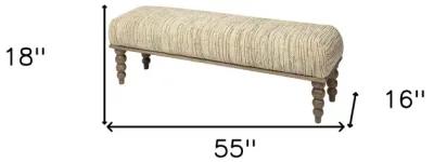 Wood Upholstered Polyester Blend Bench - Cream / Brown