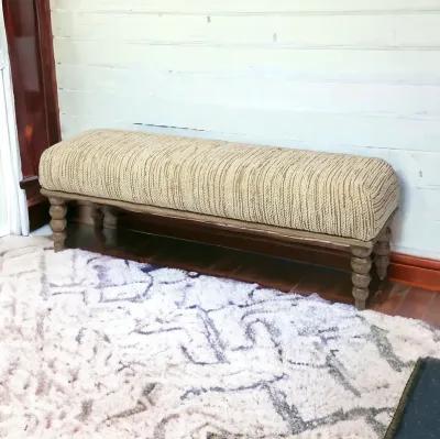 Wood Upholstered Polyester Blend Bench - Cream / Brown