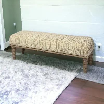 Wood Upholstered Polyester Blend Bench - Cream / Brown