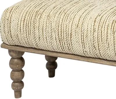 Wood Upholstered Polyester Blend Bench - Cream / Brown