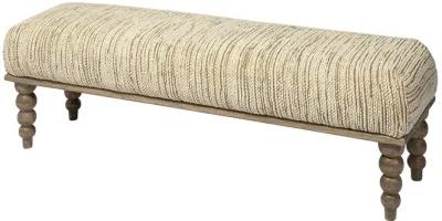 Wood Upholstered Polyester Blend Bench - Cream / Brown