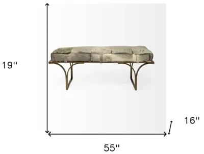 Upholstered Faux Fur Bench - Gray / Antiqued Brass