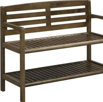 Solid Wood Slat Bench With High Back And Shelf - Chestnut