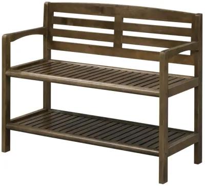 Solid Wood Slat Bench With High Back And Shelf - Chestnut