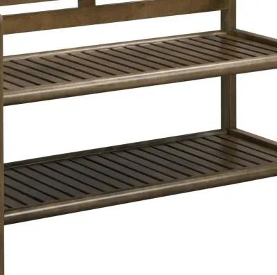 Solid Wood Slat Bench With High Back And Shelf - Chestnut