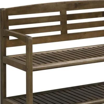 Solid Wood Slat Bench With High Back And Shelf - Chestnut