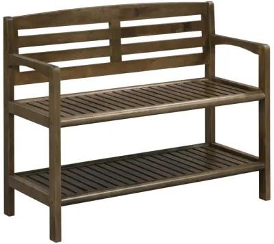 Solid Wood Slat Bench With High Back And Shelf - Chestnut