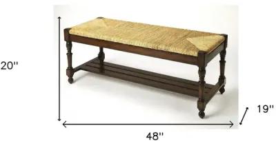 Distressed Wicker Bench - Natural / Brown