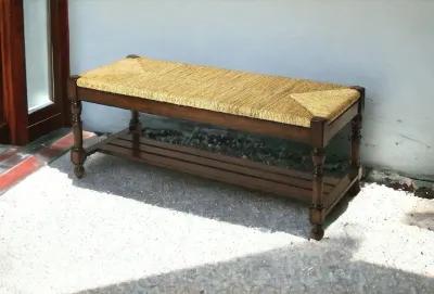 Distressed Wicker Bench - Natural / Brown