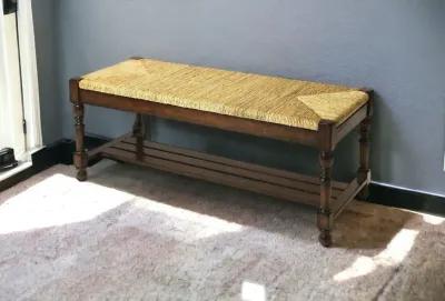 Distressed Wicker Bench - Natural / Brown