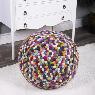 Round Pouf Ottoman - Red / White