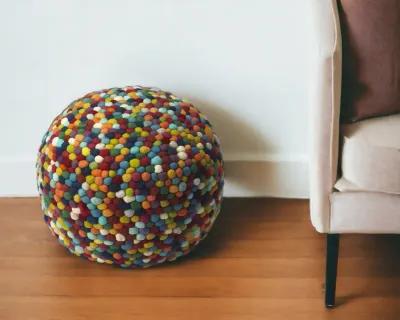 Round Pouf Ottoman - Red / White