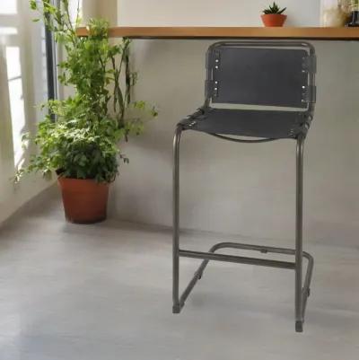 Leather And Iron Bar Chair - Black