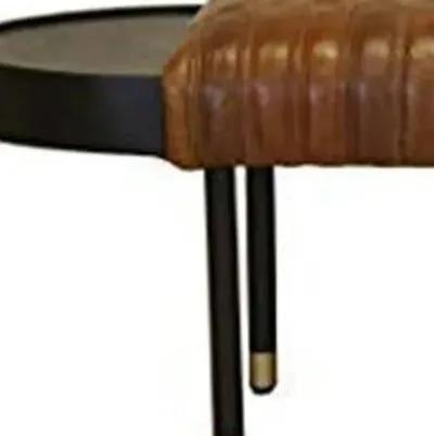 Leather And Solid Wood Bench - Warm Brown