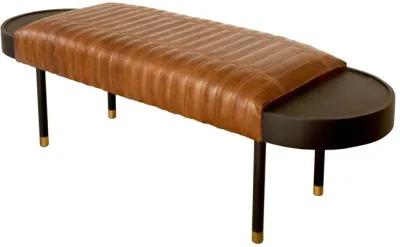 Leather And Solid Wood Bench - Warm Brown