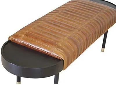 Leather And Solid Wood Bench - Warm Brown