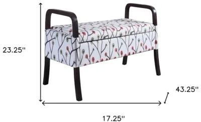 Upholstered Polyester Floral Entryway Bench With Flip Top - Dark Brown / Blue