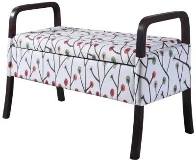 Upholstered Polyester Floral Entryway Bench With Flip Top - Dark Brown / Blue