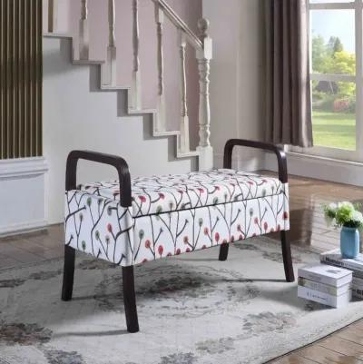 Upholstered Polyester Floral Entryway Bench With Flip Top - Dark Brown / Blue