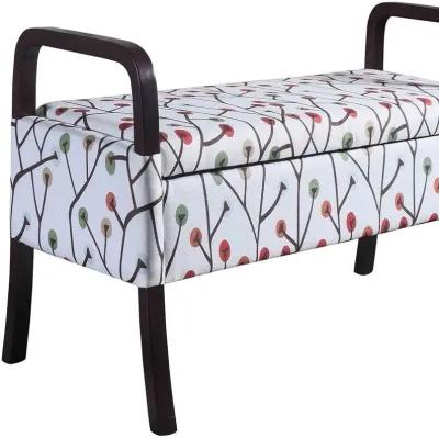 Upholstered Polyester Floral Entryway Bench With Flip Top - Dark Brown / Blue