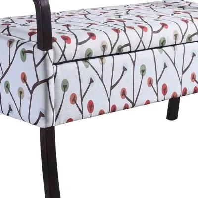 Upholstered Polyester Floral Entryway Bench With Flip Top - Dark Brown / Blue