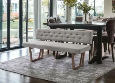 Upholstered Linen Blend Dining Bench - Gray / Brown