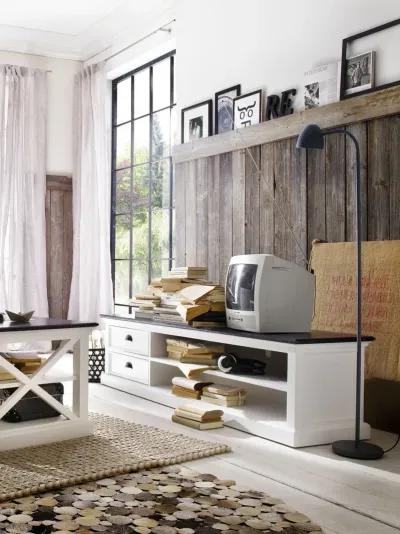 Classic Entertainment Unit With Two Drawers - White / Black