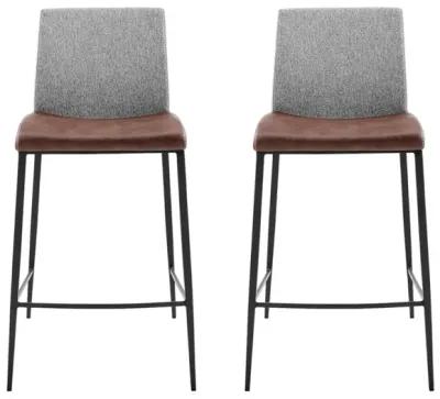 Steel Low Back Counter Height Bar Chairs (Set of 2) - Brown / Black