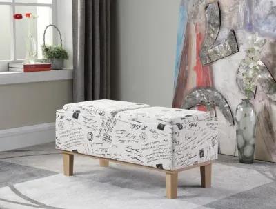 Upholstered Polyester Bench With Flip Top - Black / White / Natural