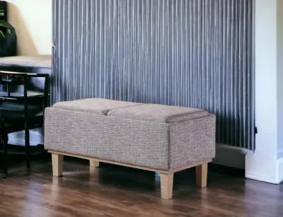 Upholstered Linen Bench With Flip Top - Gray / Natural