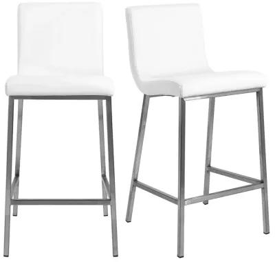 Low Back Counter Height Bar Chairs (Set of 2) - White / Silver