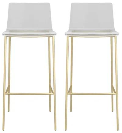 Plastic Low Back Bar Height Bar Chairs (Set of 2) - Clear / Gold