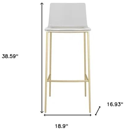 Plastic Low Back Bar Height Bar Chairs (Set of 2) - Clear / Gold