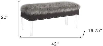 Upholstered Faux Fur Bench With Flip Top - Gray / Clear