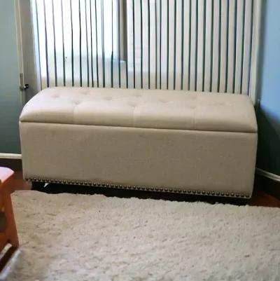 Upholstered Microfiber Bench With Flip Top - Beige / Black