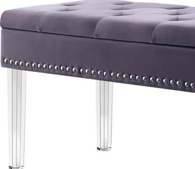 Upholstered Velvet Entryway Bench With Flip Top - Clear / Gray