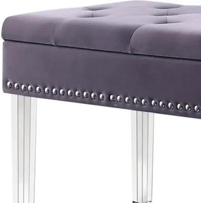 Upholstered Velvet Entryway Bench With Flip Top - Clear / Gray